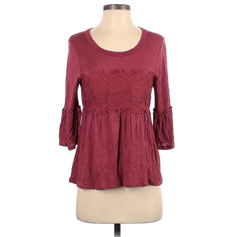 Fig & Olive Red Maroon Bell Sleeve Lace Blouse Size Small S